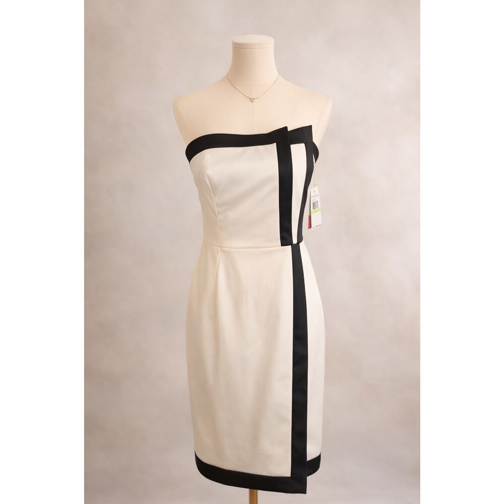 Vince Camuto Strapless Ivory Black Sheath Dress 4 NWT Cocktail